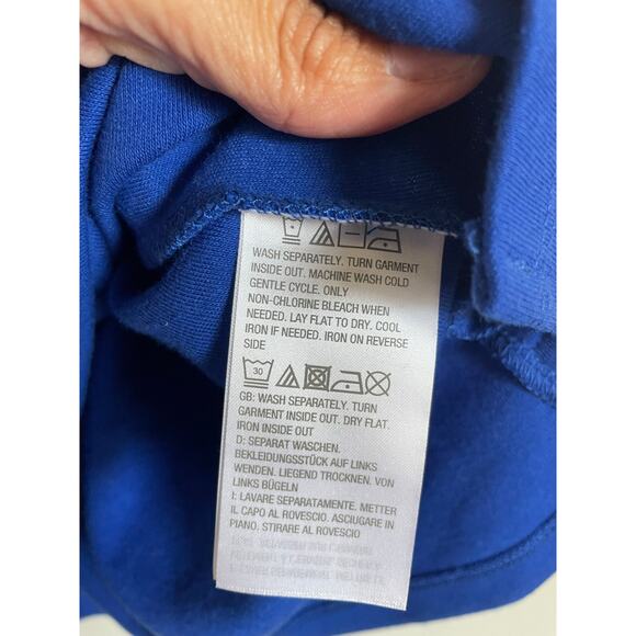 Quacker Factory blue short split sleeve knit top rhinestones stretchy Size L - Picture 6 of 7